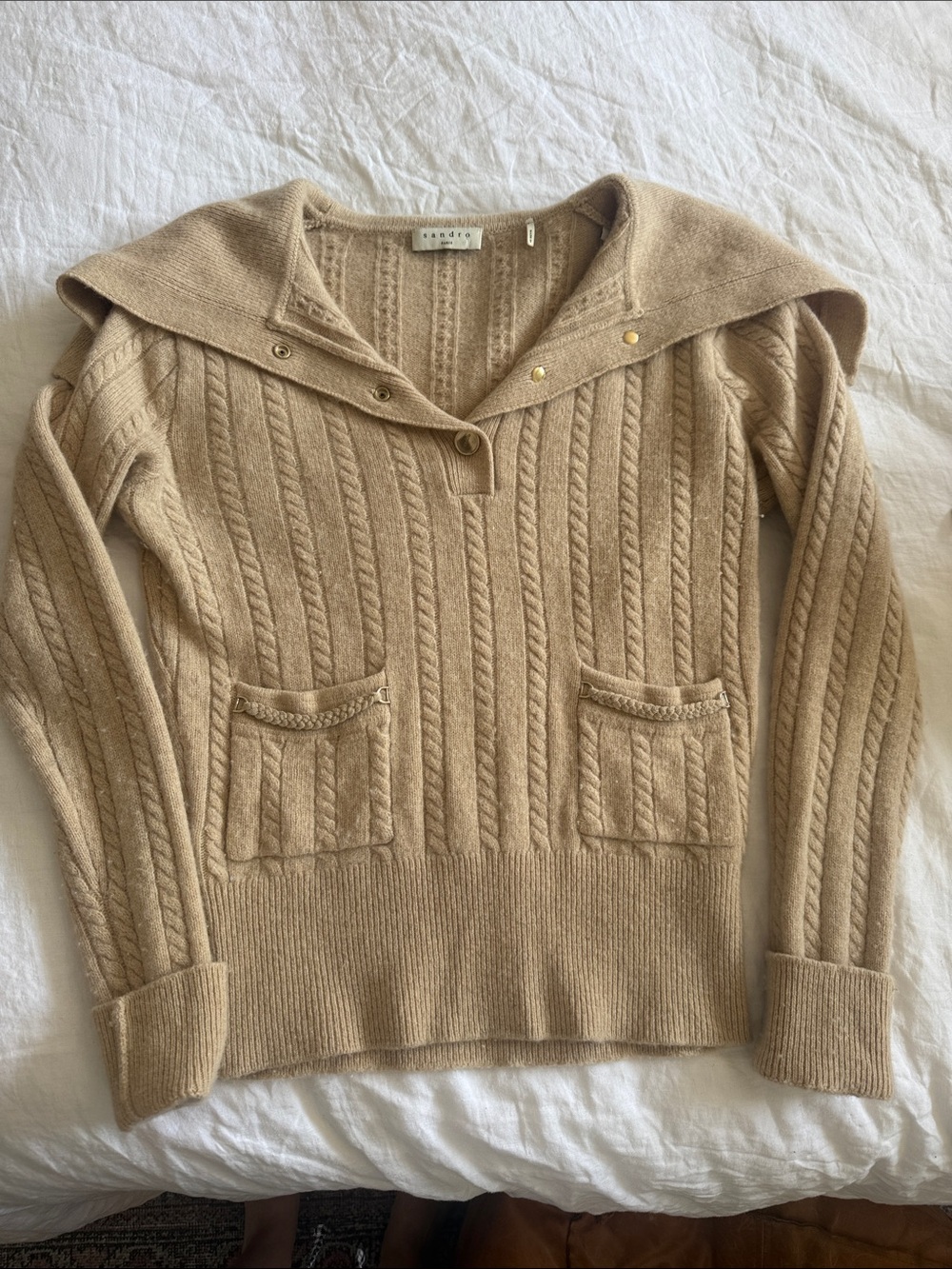 Sandro Camel-Beige Cable Knit Sweater